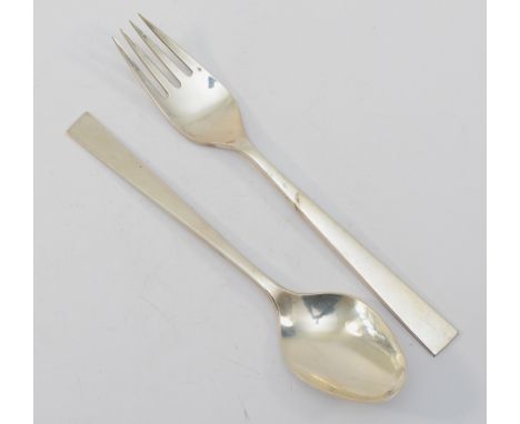 Georg Jensen, a silver spoon and fork, post 1945 marks, fork 18cm, 99gm