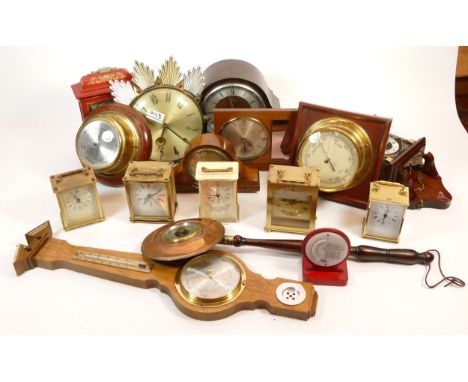 A collection of mid 20th century and later mantel, and carriage clocks, having manual and quartz movements. (3 Boxes)