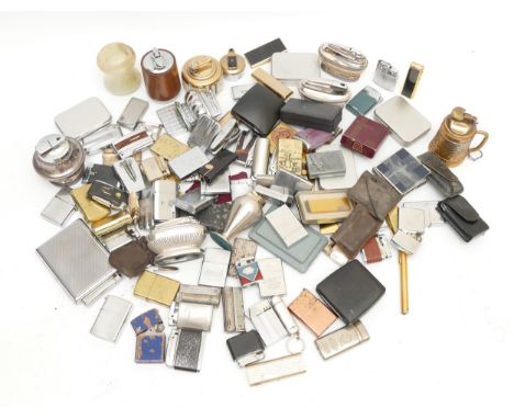 A large collection of mid 20th century and later cigarette lighters, pocket and table examples, petrol and gas operated, make