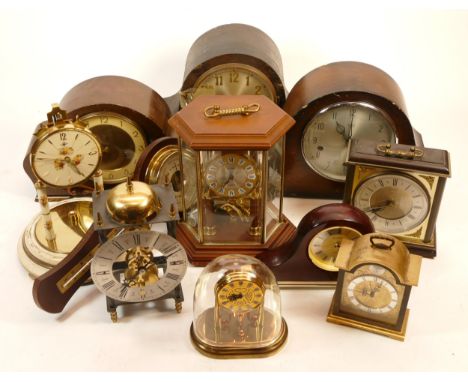 A collection of mid 20th century and later mantel, carriage and wall clocks, having manual and quartz movements. (3 Boxes)