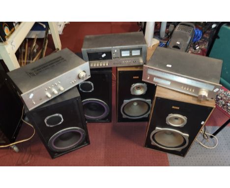 Hi-Fi systems and equipment; comprising a Sharp stereo tuner ST-114, Sharp cassette deck RT-1144, Sharp amplifier SM-1144, an