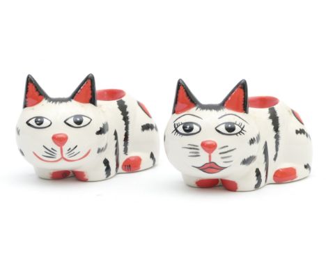 Pair of Lorna Bailey limited edition cat egg cups, 45/100, Old Ellgreave pottery.