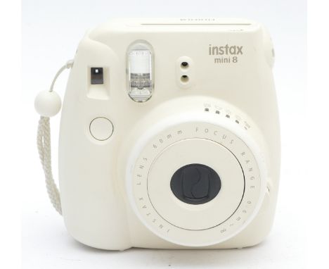 A Fujifilm Fuji Instax Mini 8 instant camera, in white finish