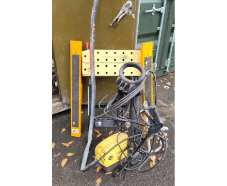 A Karcher 480 power washer with spare lance, airline tyre gauge, length of lead pipe 194cm, small boat anchor, Powerfiix Prof