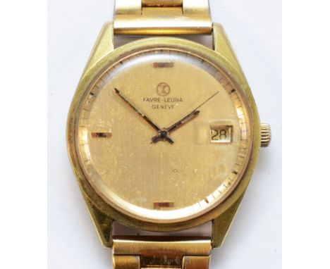 Favre-Leuba, Harpoon, a gold plated manual wind date gentleman's wristwatch, 35mm, later bracelet, working when catalogued, d
