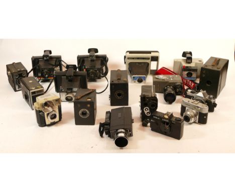 A Collection of Cameras, including Pentax ME Super, Olympus Trip 35, a Ditmar 16mm movie camera