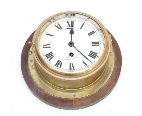 A 20th century Smiths Crinklewood N.W.2 brass bulkhead clock, with an eight day mechanical movement, dial 20cm in diameter.