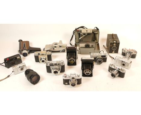 A Collection of Cameras, including Voigtlander Bessa 66 with Heliar lens, Kodak, Zeiss Ikon, a rare Orion box camera, Olympus