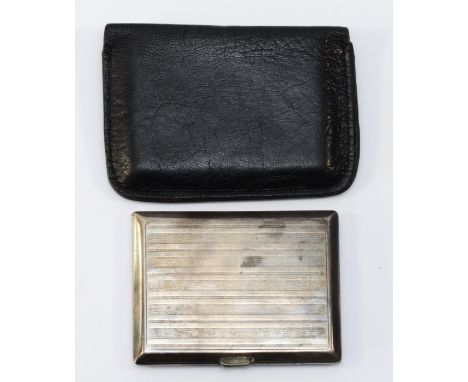 A silver cigarette case, Birmingham 1922, 8 x 6cm, 88gm, leather case