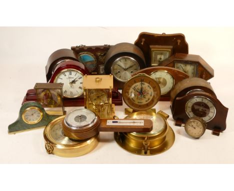 A collection of mid 20th century and later mantel, carriage and wall clocks, having manual and quartz movements. (3 Boxes)