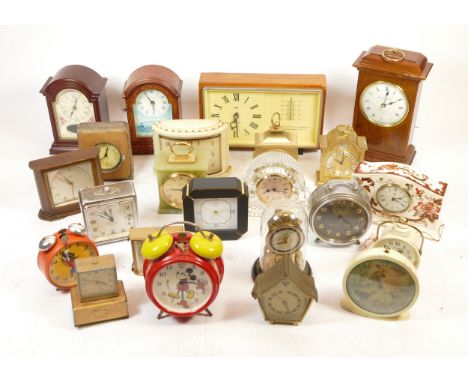 A collection of mid 20th century and later mantel clocks, miniature novelty clocks and travel clocks, having manual and quart