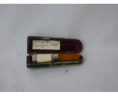 Small cased silver mounted cheroot holder + 1 and a cased pipe