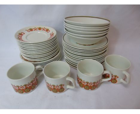 Large Meakin tea and dinner service with a 1970's orange pattern and 6 Elizabethan coffee cups and saucers