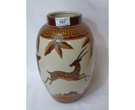 Keralouve art pottery vase with leaping deer design