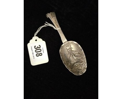 An unusual silver spoon, decorated with a portrait of Edward II, possibly by Berthold Muller (.925 silver mark and other Cont
