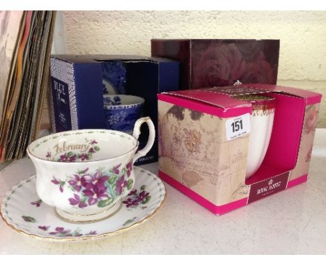 Three various Royal Albert and Spode china replica cups and saucers.