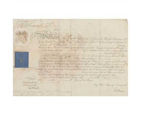 William IV, King of the United Kingdom, 1765-1837 Military Commission appointing Frederick William as Captain in the Grenadie