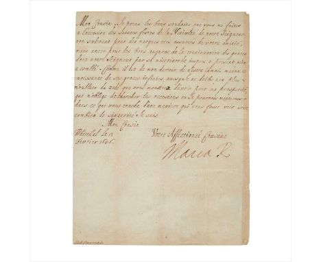 Mary of Modena, Queen of James II of England, 1658-1718 Letter signed "Maria R" one page, 4to (22 x 16.5cm), to Cardinal Cres
