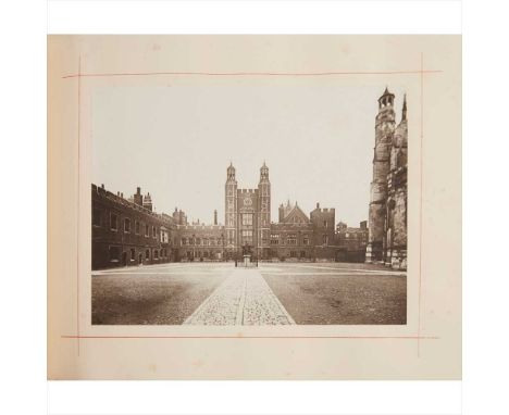 Harrington, John  Sun Pictures of Eton College Eton: Ingalton and Drake, 1871. Oblong 4to, 17 tipped-in albumen prints, conte