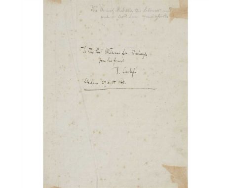 Niebuhr, Barthold Georg - Thomas Carlyle Alte Länder und Volker-Kunde manuscript volume inscribed to free-endpaper: "To the R