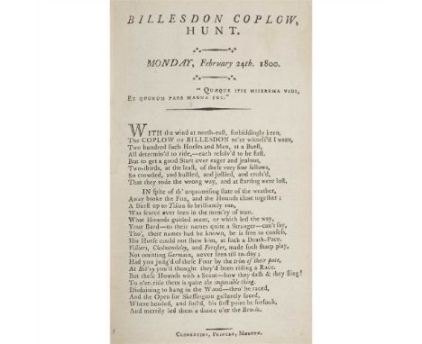 [Lowth, Robert] Billesdon Coplow, Hunt Melton Mowbray: Clementson, [1800]. First issue, 8vo, later calf gilt [ESTC T224687 li