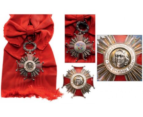 ORDER OF CHRISTOPHER COLOMBUS Grand Cross Set, 1st Class, instituted in 1937. Sash Badge, 50 mm, gilt Silver, both sides enam