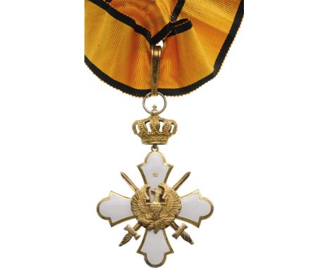 ORDER OF THE PHOENIX Grand Officer's Set with Swords, 2nd Type. Neck Badge, 82x60 mm, gilt Silver and white enamel, obverse c