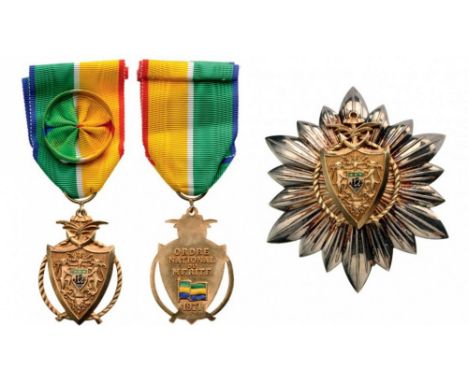 NATIONAL ORDER OF MERIT Grand Officer's Set. Breast Badge, 45x32 mm, gilt Silver, enameled original suspension ring and ribbo