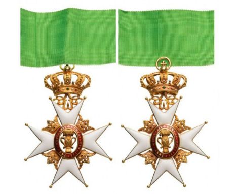 ORDER OF VASA Commander's Cross, 3rd Class, instituted in 1772. Neck Badge, 55 mm, GOLD, both sides enameled, both central me