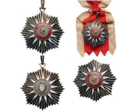 ORDER OF MAY Grand Cross Set, 1st Class, 2nd Type. Sash Badge, gilt Silver, 75x75 mm, central medallions gilt silver, enamele