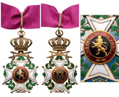 ORDER OF LEOPOLD Commander’s Cross with Swords. Neck Badge, 90x52 mm, gilt Silver, original ornamented loop and long complete