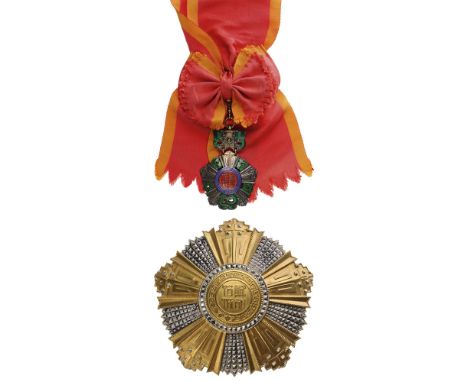 NATIONAL ORDER OF MERIT (BAO-QUOC HUAN CHUONG) Grand Cross Set, 1st Class, instituted in 1950. Sash Badge, 87x59 mm, gilt Sil