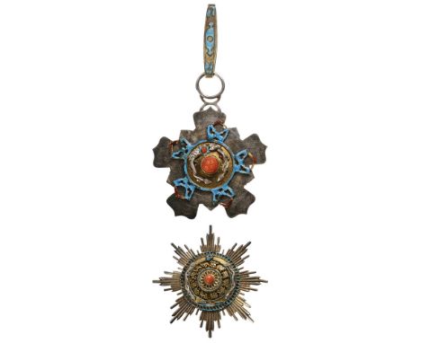 ORDER OF THE DOUBLE DRAGON 2nd Class 1st Grade Set, 2nd Type, instituted in 1882. Sash Badge, 50 mm, Silver, obverse enameled
