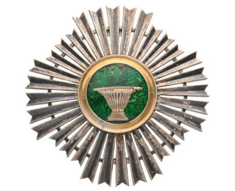 ROYAL ORDER OF SAHAMETREI Grand Officer's Star. Breast Star, 82 mm, Silver, French import hallmark "swan", unidentified maker