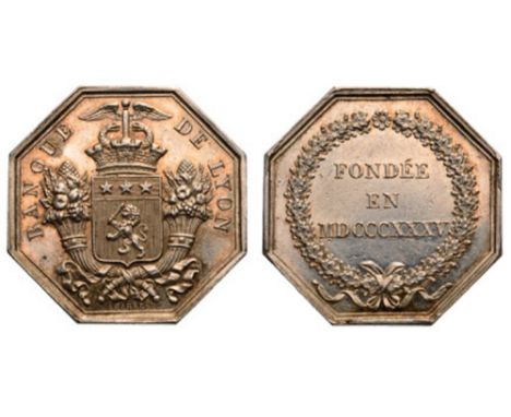 BANQUE DE LYON Jeton octagonal 1835, 31 mm, 12.65 g, Silver, signed "Barre". Scarce and elegant! I R!