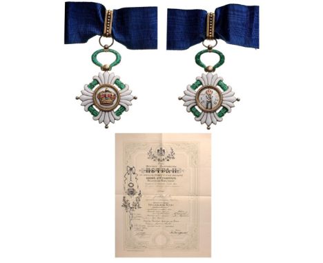 ROYAL ORDER OF THE YUGOSLAV CROWN Commander’s Cross, 3rd Class, instituted in 1930. Neck Badge, 54 mm, gilt Silver, enameled,