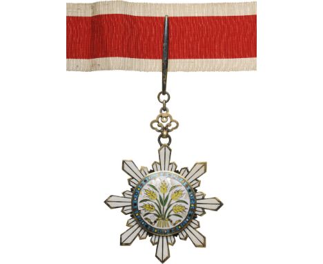 ORDER OF THE GOLDEN GRAIN 3rd Class Commander, instituted in 1912. Neck Badge, 86x63 mm, gilt Silver, both sides enameled, bo