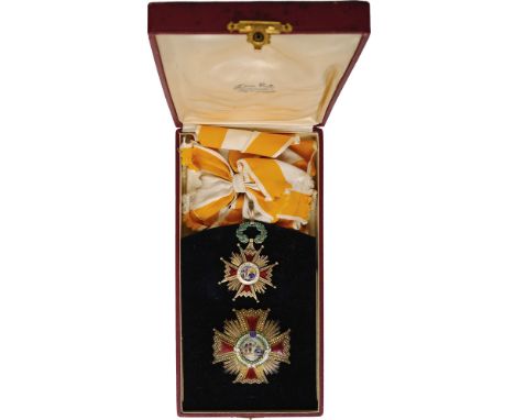 ORDER OF ISABELLA THE CATHOLIC Grand Cross Set, instituted in 1815. Sash Badge, 80x58 mm, gilt Silver, multipart construction