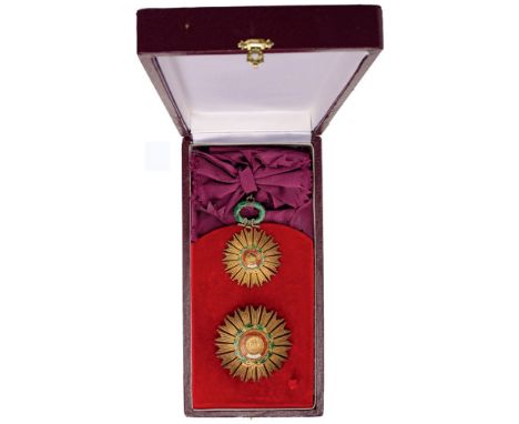 ORDER OF THE SUN OF PERU Grand Cross Set, 1st Class, instituted in 1821. Sash Badge, 87x60 mm, gilt Silver, maker’s mark “Lem