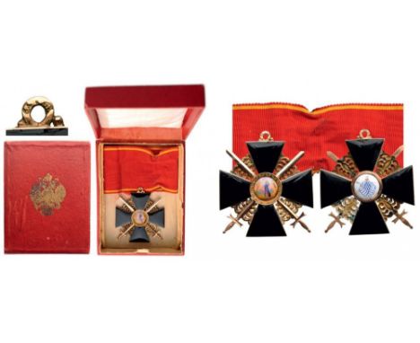 ORDER OF SAINT ANNA Commander's Cross Badge with Swords and Black Enamel, 2nd Class, instituted in 1735. Neck Badge, 40 mm, G
