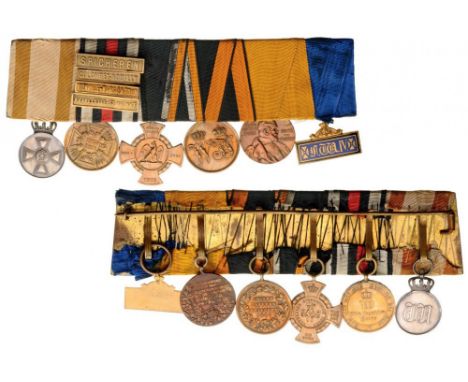 Medal Bar with 6 Decoration Prussia, Red Eagle Medal, Silver, War Merit Medal 1870/71 with 4 clasps "SPICHEREN", "COLOMBEYNOU