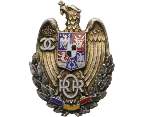 BADGE OF THE RESERVE AND RETIRED OFFICERS, "KING CAROL II" MODEL, 1937-1940 Breast Badge, 52x38 mm, Silver, maker’s mark « KK