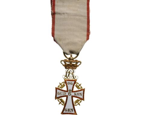 ORDER OF DANNEBROG Officer's Cross, Christian IX (1818-1906), instituted in 1671. Breast Badge, 56x26 mm, GOLD, both sides en