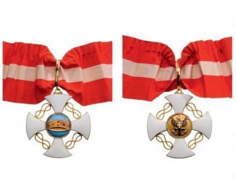 ORDER OF THE CROWN OF ITALY Commander's Cross, 3rd Class, 1st Type (1868). Neck Badge, 51 mm, GOLD, both sides enameled, both