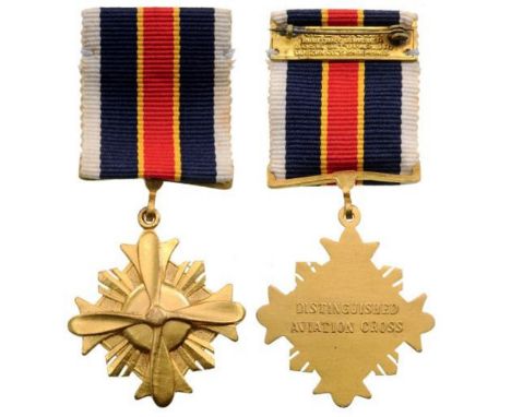 Distinguished Aviation Cross Breast Badge, gilt bronze, 45 mm, original suspension ring and ribbon, attachment pin and maker’
