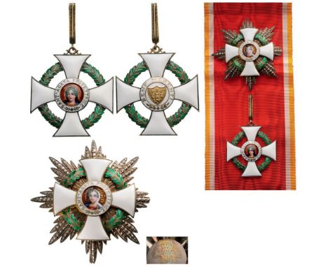 ORDER OF SAINT AGATHA Grand Cross Set, instituted in 1923. Sash Badge, 60x55 mm, gilt Silver, enameled, original short sash. 