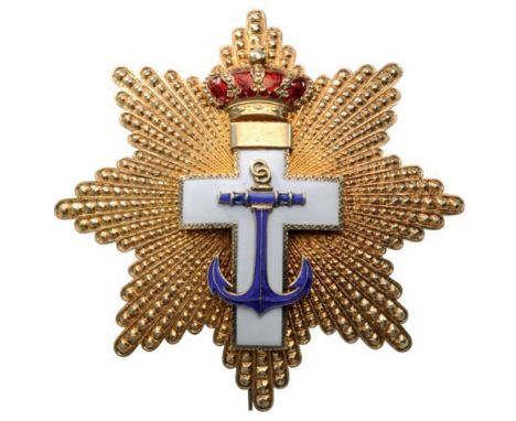 ORDER OF NAVAL MERIT Grand Cross Star White Division, instituted in 1895. Breast Star, 92 mm, gilt Silver, brilliant cut rays