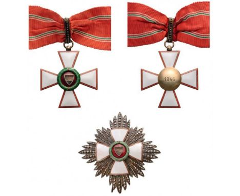 ORDER OF THE REPUBLIC Grand Offcer Set, 2nd Class, 1st Type, 1st Model, instituted in 1946. Neck Badge, 53 mm, gilt Silver, b