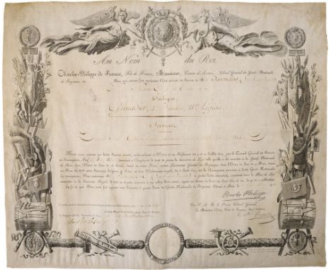 DECORATION OF THE LILY FOR THE NATIONAL GUARD OF PARIS, instituted in 1814 Awarding document 475x395 mm, dated 3rd of Decembe