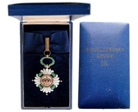 ORDER OF THE YUGOSLAV CROWN Commander's Cross, 3rd Class, instituted in 1929. Neck Badge, 55 mm, gilt Silver, both sides enam